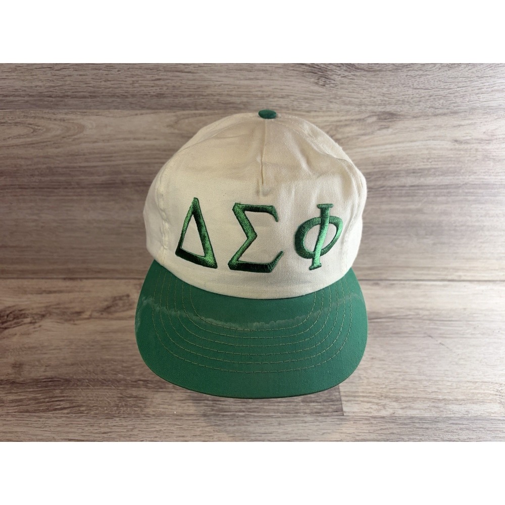 Vintage Delta Sigma Phi SnapBack Hat Cap Adjustable Mens College White Green